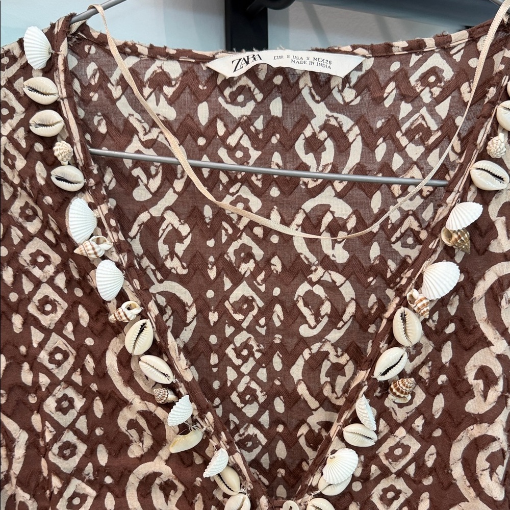 Zara Shell Elegant Brown Patterned bell Sleeve Dr… - image 4
